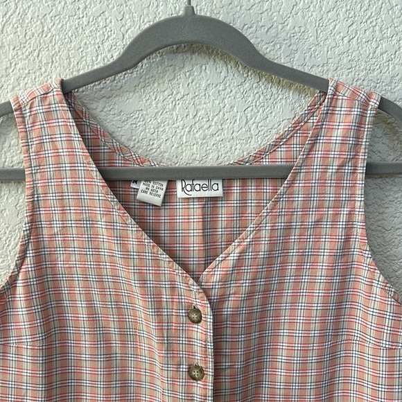 Pink Plaid Button Front Tank Top - Picture 3 of 7